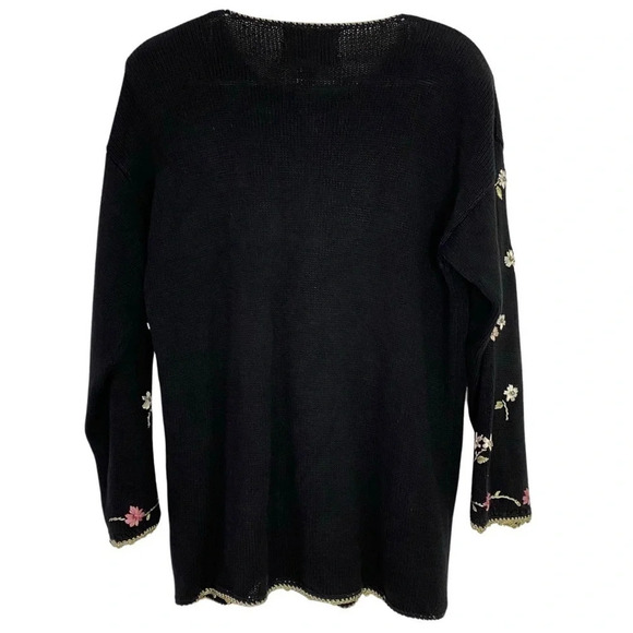 Vintage Floral Embroidered Y2K Pullover Sweater Tunic Womens Size Medium Black - Picture 2 of 13